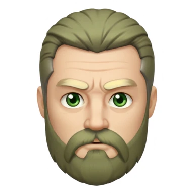 Greenish grey eyed adult man with sad eyes, poor short dark grey hair and a very long viking beard hanging. Pale skin. He's serious and looks tired. Make sure his hair and beard are both dark grey. sticker