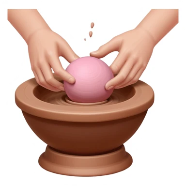 one hand throwing a pink ball of clay onto a pottery wheel sticker