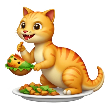 Crea un emoji de un gato comiendo un dinosaurio sticker