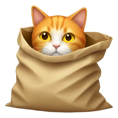 Orange cat with yellow eyes hiding inside of a bag sticker