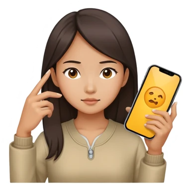  A chinese girl looking at her charging phone sticker