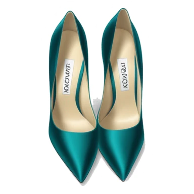 Realistic isolated top view of a pair of dark teal silk satin jimmy Choo stiletto high heel shoes. sticker