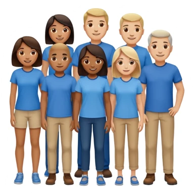 CREA UN EMOJI DE 7 PERSONAS HOMBRES Y MUJERES, CON CAMISA AZUL SOLO 7 SIETE PERSONAS CUERPO COMPLETO sticker
