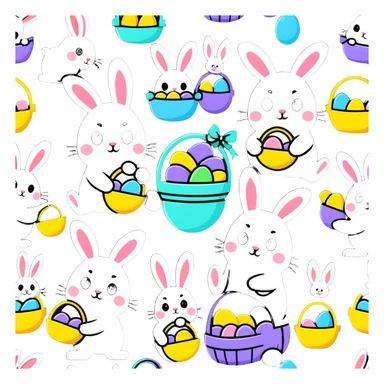 Group of Easter bunnies with Easter baskets full of eggs sticker