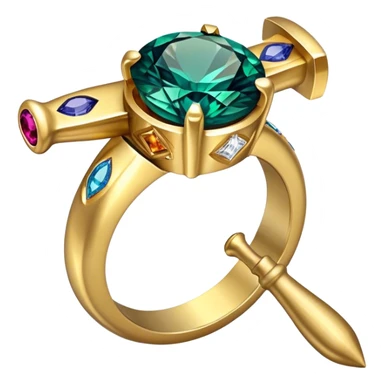 Create a bright and eye-catching emoji symbolizing jewelry craftsmanship and the art of making jewelry. Include a sparkling gemstone, a delicate ring, and tools like a hammer or chisel. The design should be elegant, with fine details and a luxurious feel, representing the precision and artistry of jewelry making. Use vivid colors like gold, silver, and deep jewel tones for the gemstone. Ensure the icon has a transparent background. sticker