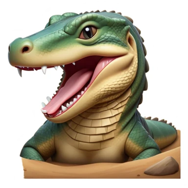 Cinematic Realistic Cute Yawning Komodo Dragon Portrait Emoji, Head tilted slightly with a dramatic, wide-open yawn, showcasing a soft, rugged scaled hide with subtly drooping features and half-closed, drowsy eyes rendered in authentic detail, high shine, relaxed yet expressive, styled with a dash of natural desert charm, soft glowing outline, capturing the essence of a sleepy yet affectionate Komodo dragon that appears ready to stretch out for a deep, restful nap! sticker