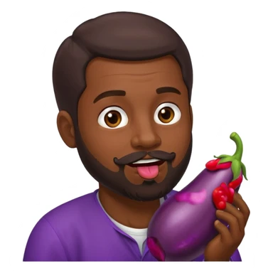 Dominican man with a beard licking eggplant sticker