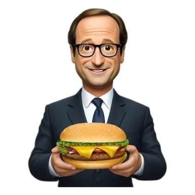 François Hollande holding a burger sticker