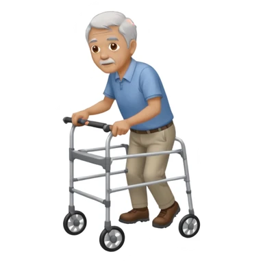Old man using a walker with the number 37 on his shirt sticker