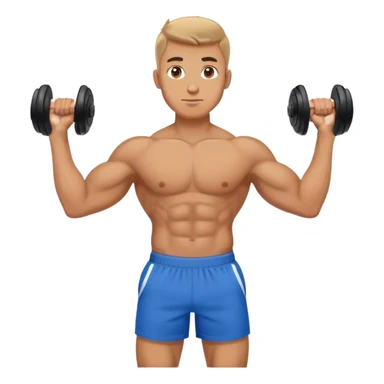 athletic man with blue shorts holding kettlebell sticker