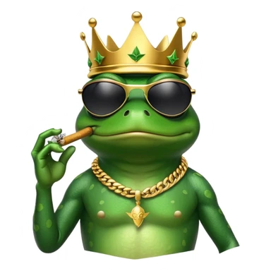 gangster frog wearing a gold crown smoking a marijuana joint, cool sunglasses sticker