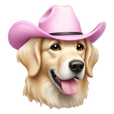 White golden retriever wearing pink cowboy hat sticker
