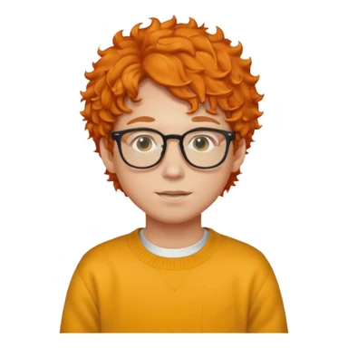 teen nerd orange hair boy curly orange hair wearing white shirt inside a yellow sweater with glasses  sticker