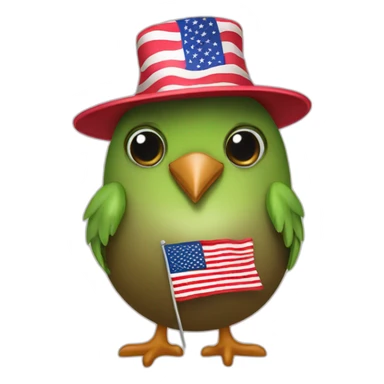a kiwi wearing an american flag hat sticker