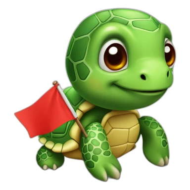 A cute green little turtle with a red warning flag sticker
