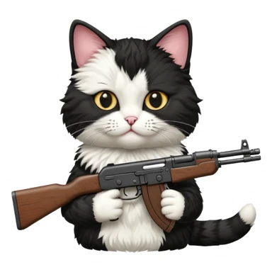black and white cat with an ak47 gun sticker
