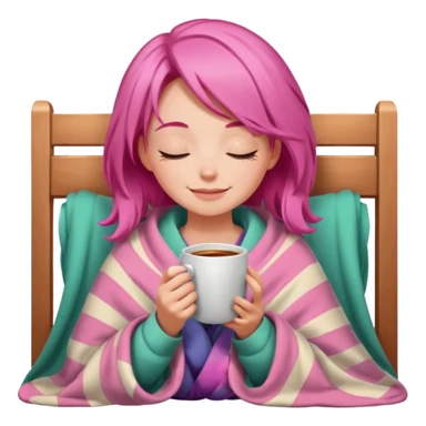 girl inside a blanket sipping coffee eyes closed pink hair sticker