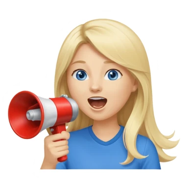  blue eyes blonde girl yelling into megaphone smiling long hair sticker