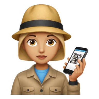 Draw a tourist who is using their phone to scan a QR code on a POS terminal. In the style of Apple emoji sticker
