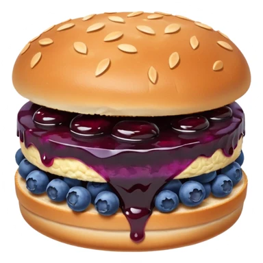 Make an emoji of a blueberry patty (small) that's broken off a bit so you can see the blueberry jam sticker