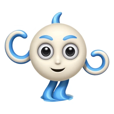 playful cyclone swirl character with big cartoon eyes at top, thin black arms and legs extending from swirl, friendly mascot vibe, clean emoji-style art, simple shading sticker