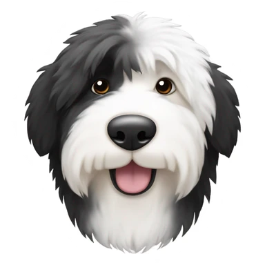 Old English sheepdog with a half and half face like a black and white cookie sticker