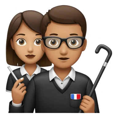 Blind hockey referee skating with a blind person’s cane sticker