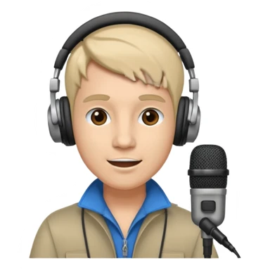 a radio host with headphone and microphone sticker