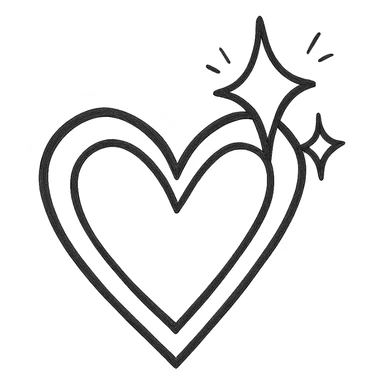 Add a sparkle effect to the pink hand drawn heart, keep the black outline style, with a clean white background. sticker