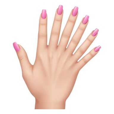  pink  close-up of a human hand with exactly five fingers, beautifully manicured nails, glossy pink nail polish, elegant nail shape, soft lighting, realistic style, isolated on transparent background" sticker