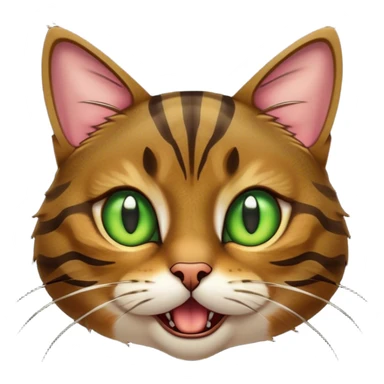 Cinematic Comical Brown Tabby Cat Portrait Emoji, Head tilted dramatically with an exaggeratedly shocked or offended expression, rich brown fur with bold dark tabby stripes, wide piercing golden-green eyes filled with exaggerated disbelief, Simplified yet hilariously expressive features, highly detailed, glowing with a slightly sassy glow, high shine, dramatic yet playful, stylized with an air of attitude, bright and endearing, soft glowing outline, capturing the essence of a sassy and over-the-top feline, so meme-worthy it feels like it could side-eye its way into internet fame instantly! sticker