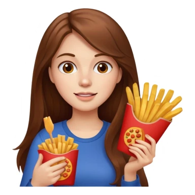lean female with long hair holding fries and eating pizza sticker