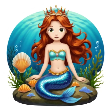 Mermaid with Shell Crown – Long flowing hair, shell tiar, sitting on rock sticker
