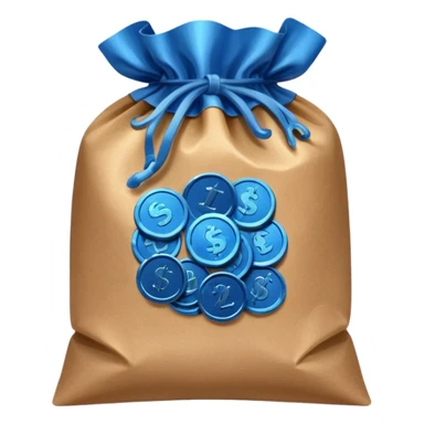blue coins inside a brown bag  sticker