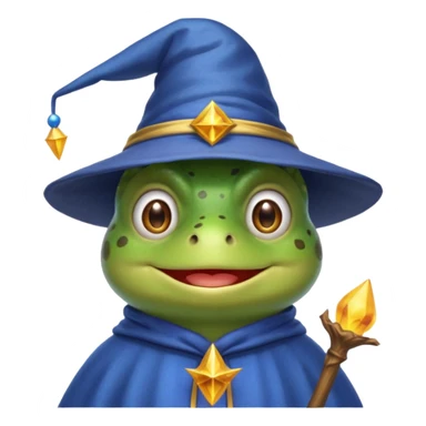 create a peepo the frog emoji that is a wizard like this one called zabuzard but kabukard instead give it a wizard hat and a blue shirt like always give it a good smile sticker