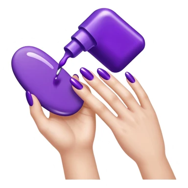 A close-up illustration of a hand with long, glossy purple-painted nails. A nail polish brush is shown applying purple polish to one of the nails, with smooth, clean strokes. The style is bright, polished, and emoji-like, emphasizing nail care, beauty, and manicure aesthetics. sticker