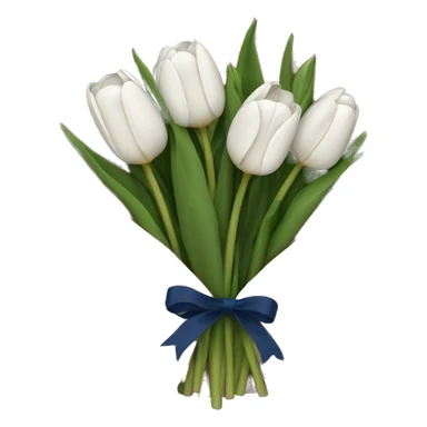 a navy blue and white bouquet of tulips wrapped in brown paper sticker