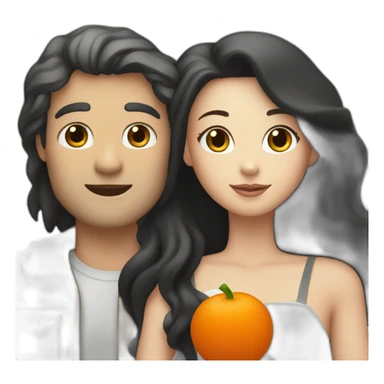 A couple consisting in a white man with long black hair and a blonde white woman holding an orange and white cat with long hair sticker