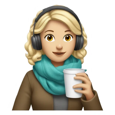 Blonde girl wearing a scarf, hand holding a cup and wearing headphones  sticker