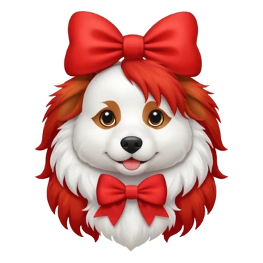 very red long haired white dog with a bow on hair sticker