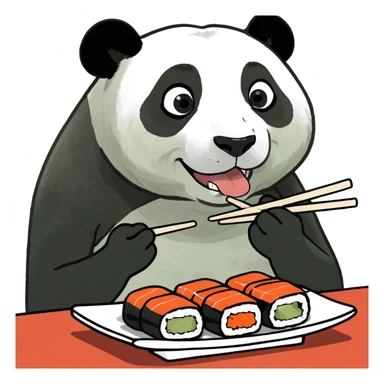 Panda with black bangs eating sushi sticker