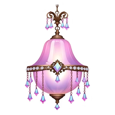 PInk iridescent Bell with chained hanging crystals CHANDELIER sticker