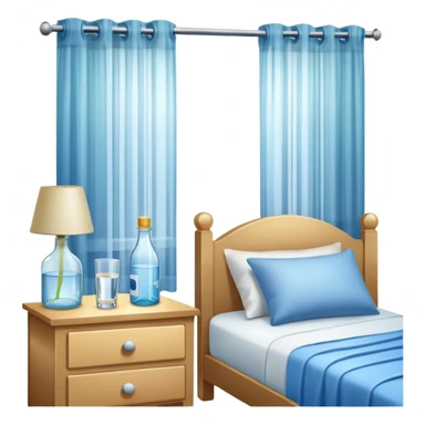 sunlight through curtains, GoCLN bottle and water glass on bedside table sticker