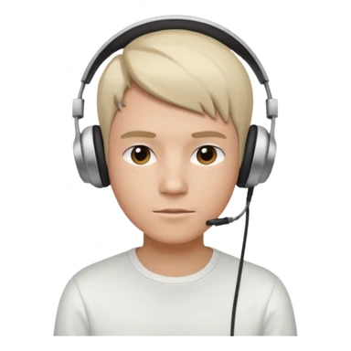 a person wearing headphone, having styleish haircut & wearing shirt of white colour sticker