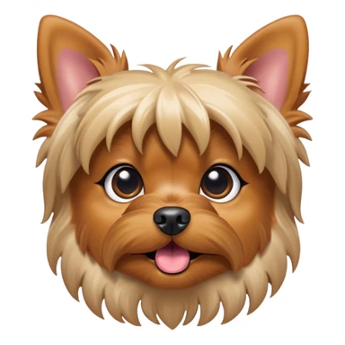Cinematic Comical Yorkshire Terrier Portrait Emoji, Head tilted dramatically with an exaggeratedly surprised, comical expression and wide, expressive eyes, featuring a perky, well-groomed fur in rich hues, simplified yet hilariously detailed, glowing with a bold, sassy radiance, high shine, exuding playful mischief and cheeky terrier attitude, styled with a soft glowing outline, capturing the essence of a Yorkshire Terrier that appears ready to comically dash out of the frame! sticker