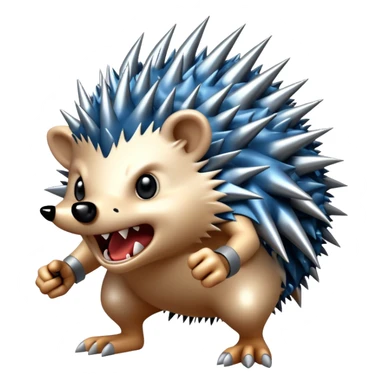 a fantastical dangerous and spooky electric hedgehog with sharp teeth, metal spikes, and strong fangs, eletricity coming out of its body, lighning arms sticker