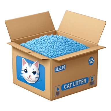 a cardbox of cat litter (blue) sticker
