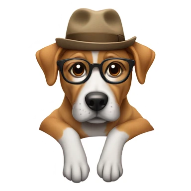 Dog with hat glasses and sitting on a couch sticker