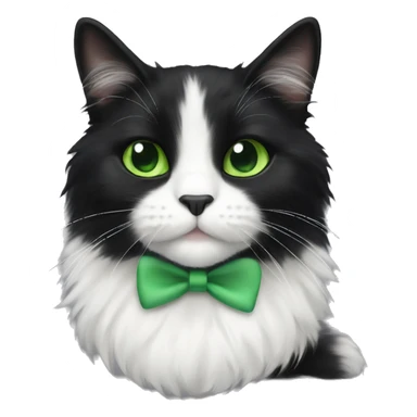 Black and white tuxedo cat fluffy, very cute with green eyes sticker