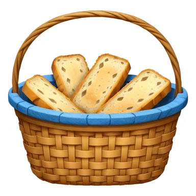 Create an emoji representing empty carbohydrate stores: depict a nearly empty bread basket with only a few crumbs left, overlaid by a fading low-battery symbol to signal depleted carb energy. sticker